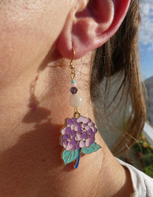 Handmade náušnice hortenzie - chirurgická oceľ — foto 2