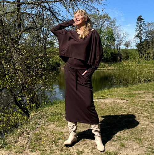 Hnědá sukně s kapsami dlouhá — foto 2