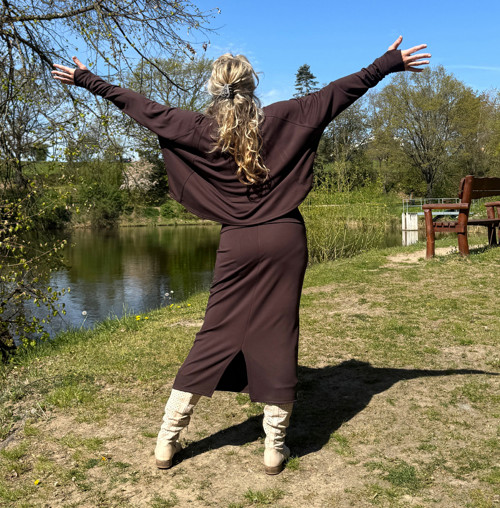 Hnědá sukně s kapsami dlouhá — foto 6