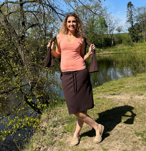 Hnědá sukně s kapsami krátká — foto 4