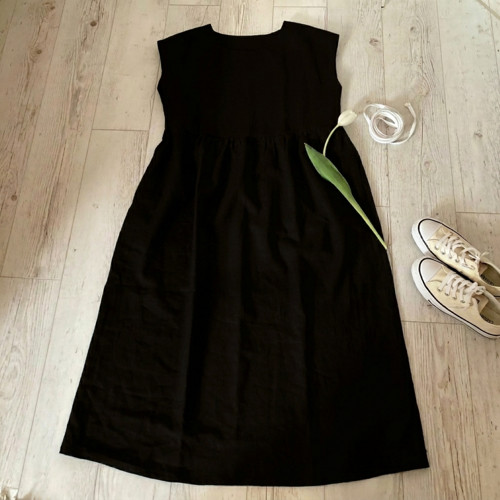 Ľanové Šaty s Vreckami /BLACK/ — foto 2