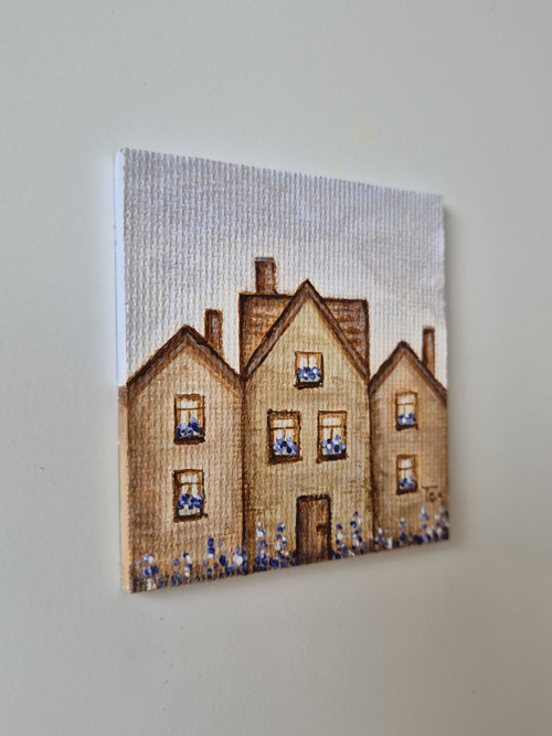 Malovaný magnet – Jarní domečky, modrá — foto 2