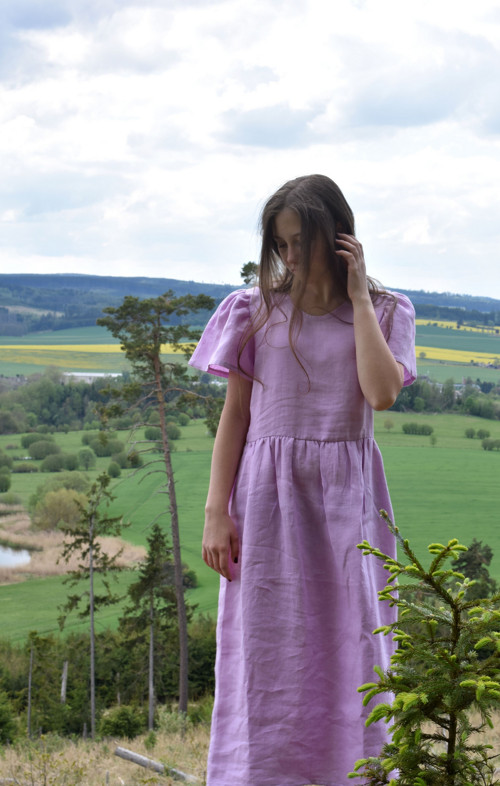 Dlouhé lněné puff šaty — foto 3
