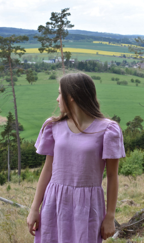 Dlouhé lněné puff šaty — foto 2