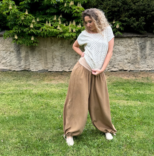Harémky světle hnědé cupro — foto 3