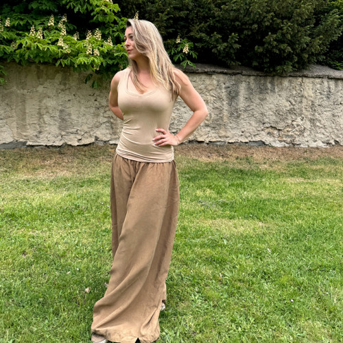 Harémky světle hnědé cupro — foto 4