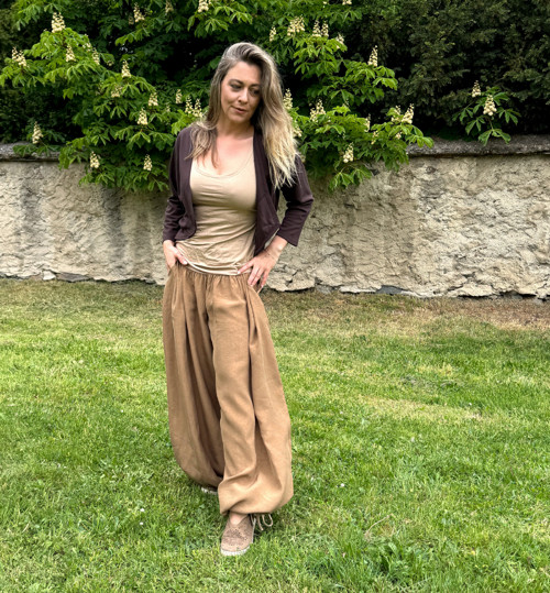 Harémky světle hnědé cupro — foto 5