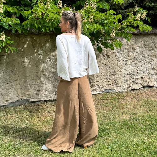 Kalhotová sukně světle hnědé cupro — foto 6