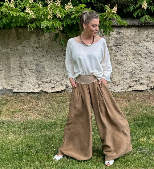 Kalhotová sukně světle hnědé cupro — foto 3