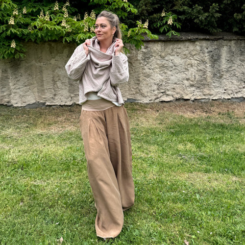 Kalhotová sukně světle hnědé cupro — foto 5