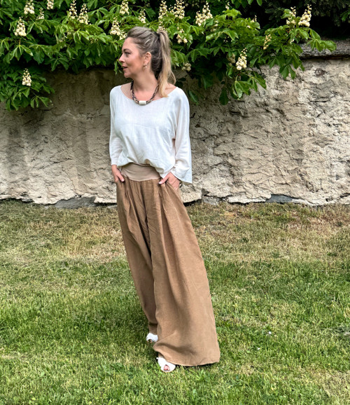 Kalhotová sukně světle hnědé cupro — foto 2