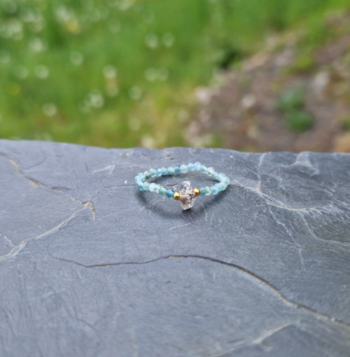 Prsten*diamant Herkimer*modrý turmalín*Ag — foto 2