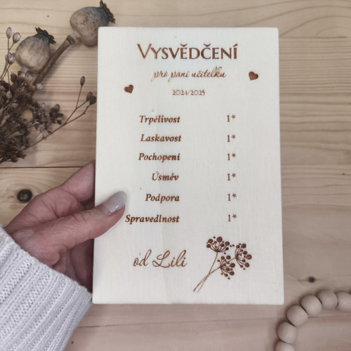 Dřevěné vysvědčení pro paní učitelku — foto 2