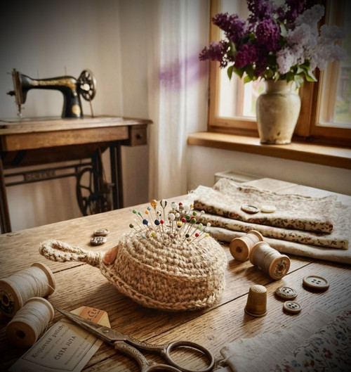 Háčkovaný jutový jehelníček v boho stylu — foto 2