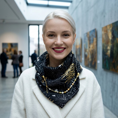 Černozlatá šála s korálkovou ozdobou — foto 2