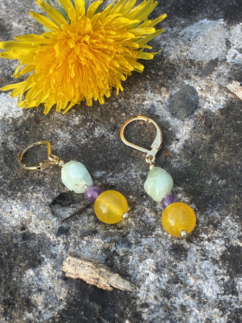 Náušnice chalcedon, ametyst, chryzopras, chir.ocel — foto 2