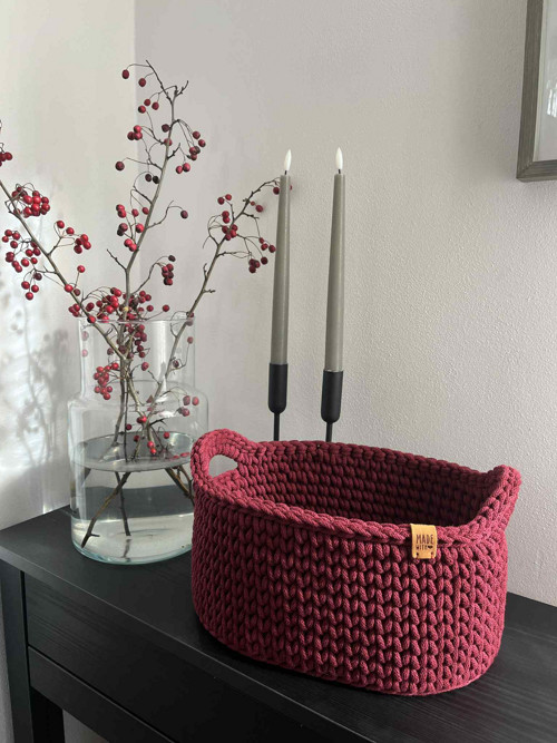 Háčkovaný Košík Bordó — foto 4
