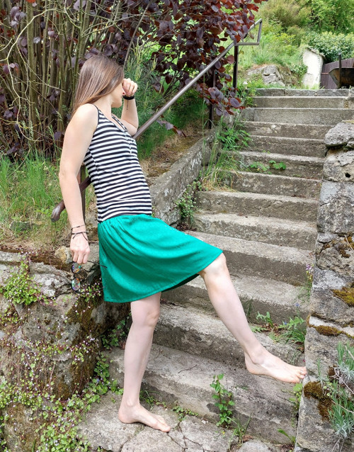 Hedvábná sukně- Zelený brokát — foto 3