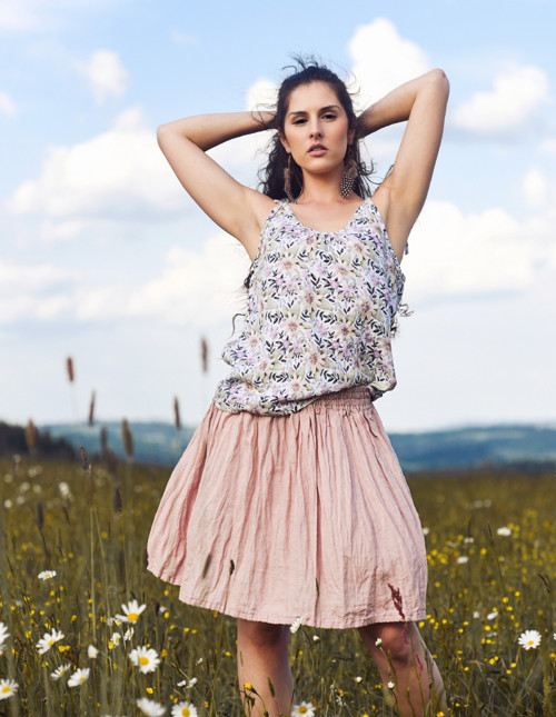 Lněná sukně - Pudrová — foto 4