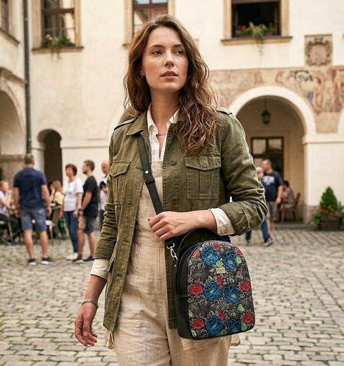 Kabelko-batoh LADY- černá+ květy — foto 2