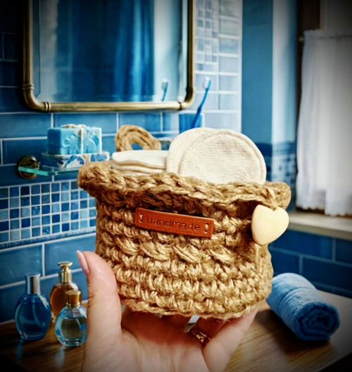 Háčkovaný jutový košíček-Boho organizér — foto 6