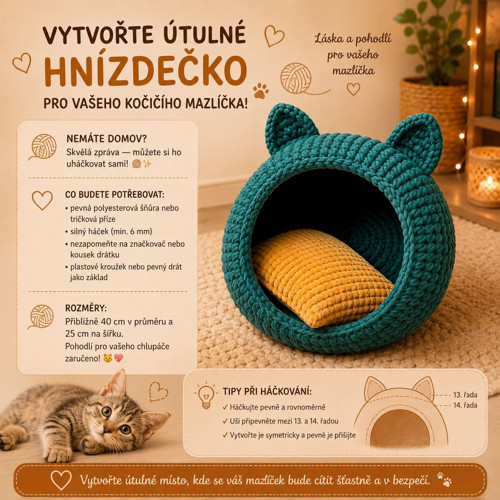Háčkovaný domeček / pelíšek pro kočičky – Digitáln — foto 3
