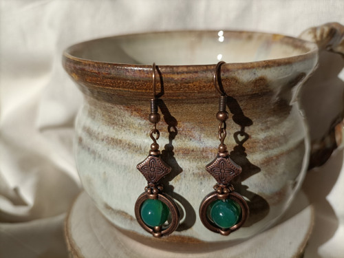 Boho náušnice se zeleným achátem — foto 4