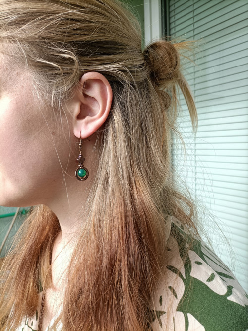 Boho náušnice se zeleným achátem — foto 2