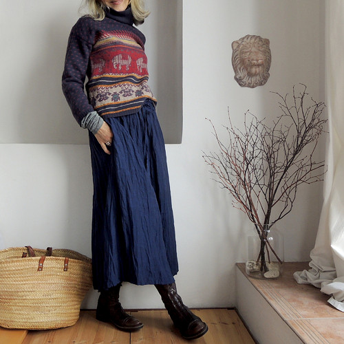 KAIA Tmavomodrá - sukně len — foto 6