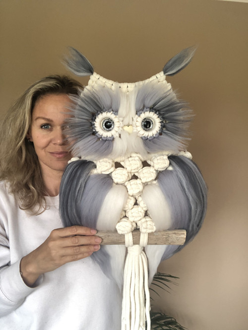 Macramé sovička tmavě šedý melír — foto 2