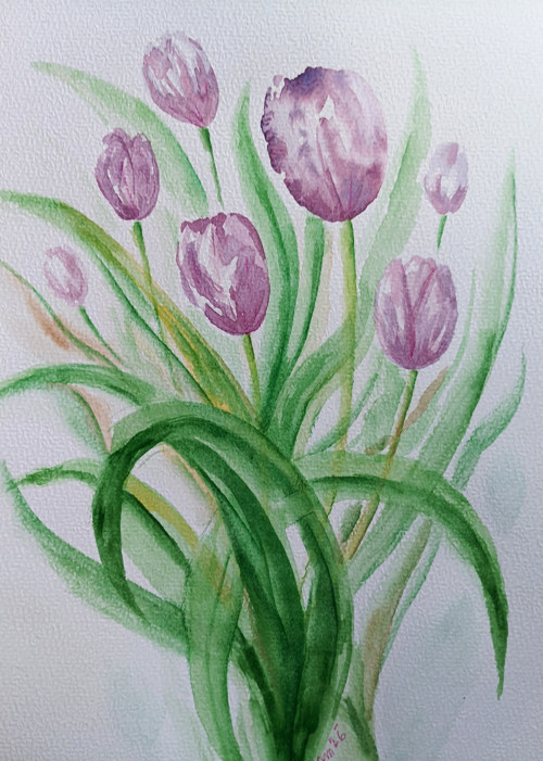 Fialové tulipány - akvarel — foto 2