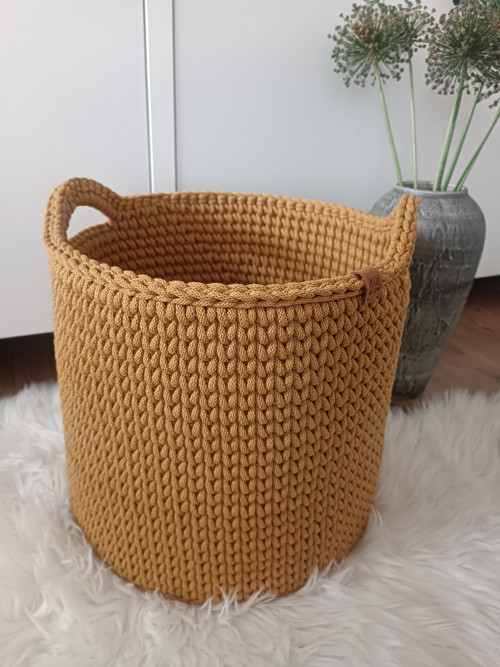 Háčkovaný koš XL - hořčicová — foto 3