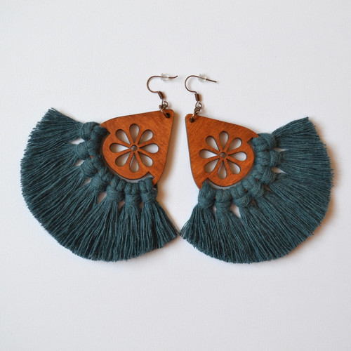 Macramé náušnice - Isabella petrolejová — foto 2