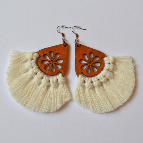 Macramé náušnice - Isabella smetanová — foto 3