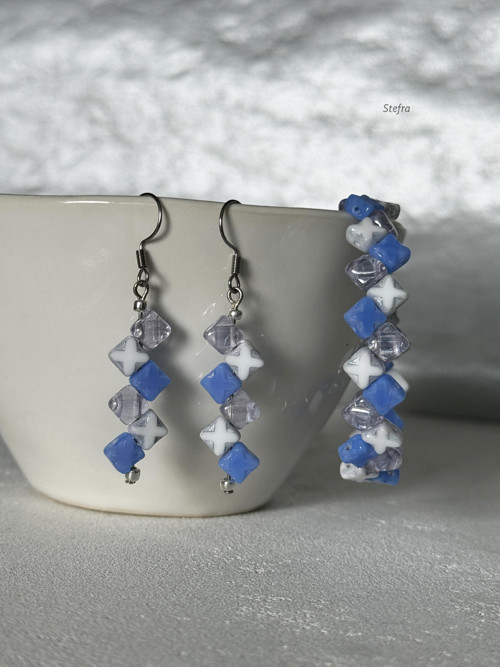 Visací náušnice, chirurgická ocel - Blue & white — foto 2