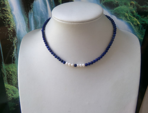 Náhrdelník - lapis lazuli,perličky, nerez — foto 3