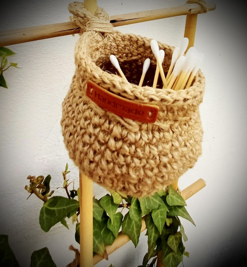 Háčkovaný jutový mini košíček-Boho organizér — foto 4