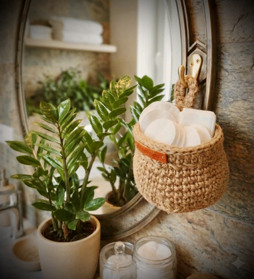 Háčkovaný jutový mini košíček-Boho organizér — foto 2
