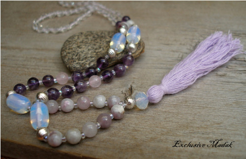 Boho náhrdelník se střapcem III. - lepidolit, ... — foto 3
