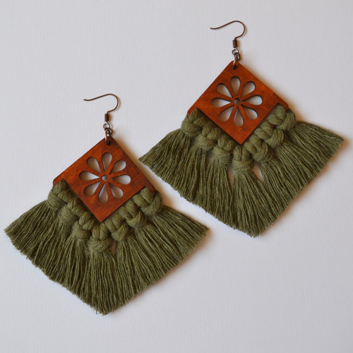 Macramé náušnice - Vivien avokádo — foto 2
