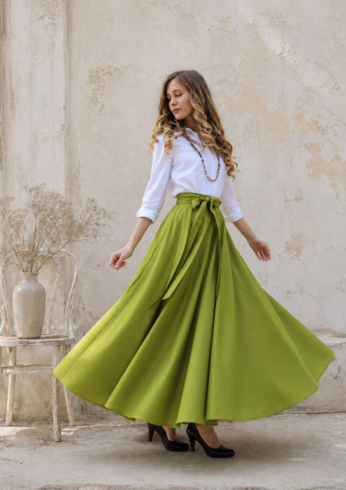 Kolová Zavinovací Sukně - Zelená — foto 3