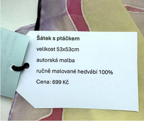Šátek s ptáčkem, 53x53 cm — foto 3