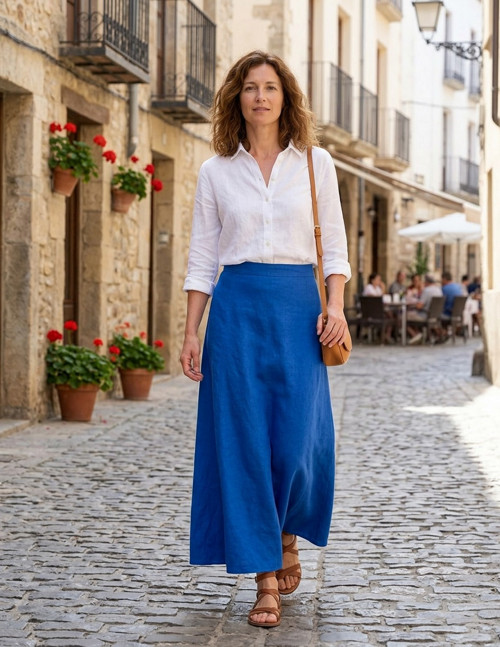 Lněná sukně kobaltová — foto 2