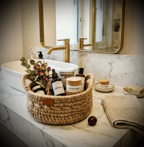 Háčkovaný jutový košík-boho ošatka — foto 3