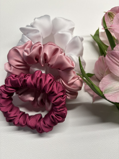 Hedvábné scrunchie Pink Blossom | Set 3 ks — foto 2