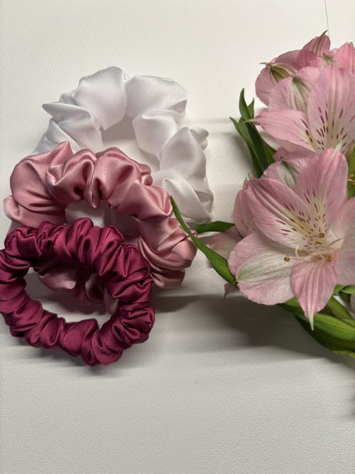 Hedvábné scrunchie Pink Blossom | Set 3 ks — foto 5