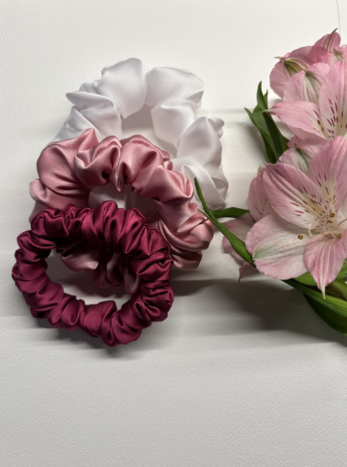 Hedvábné scrunchie Pink Blossom | Set 3 ks — foto 4