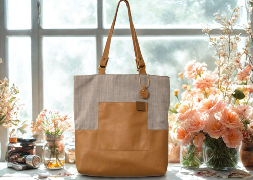 Kožená/lněná shopper taška — foto 4