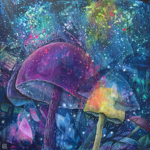 Magické houby / originální obraz - 50x50cm — foto 2