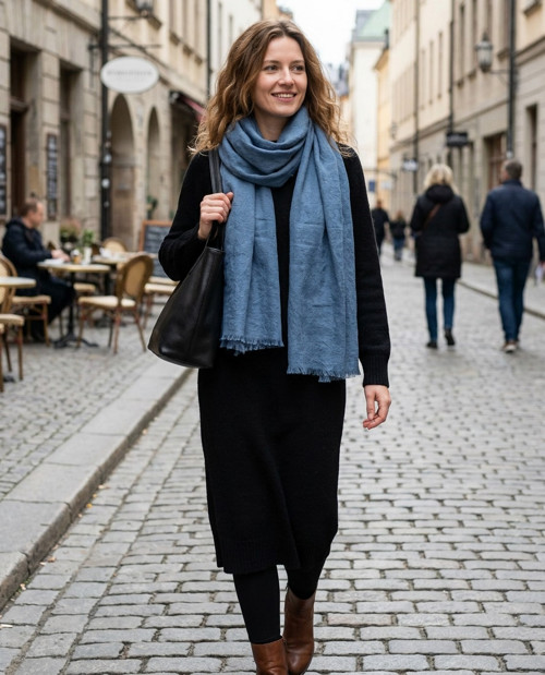 Lněná šála džínová — foto 3